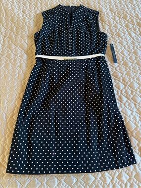 NWT Tahari Arthur S. Levine Vicky Polka Dot Fit & Flare Belted Dress